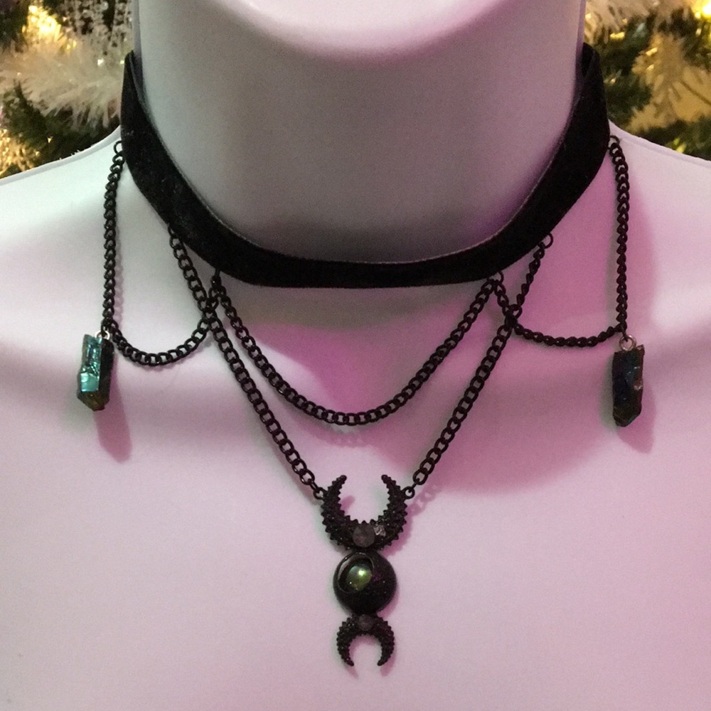 Black Gothic Choker Necklace with Chains
